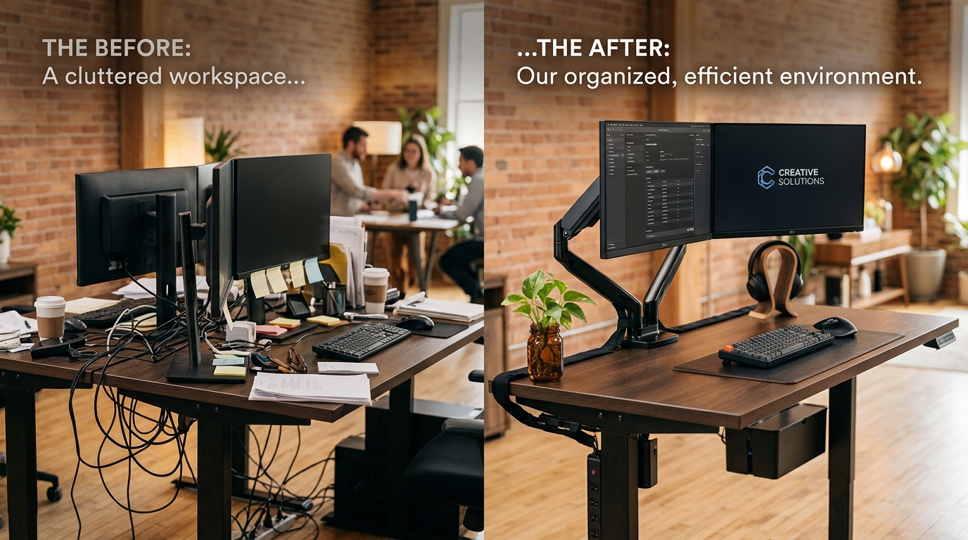 CTI Springfield ergonomic workspace setup with gas spring monitor arm
